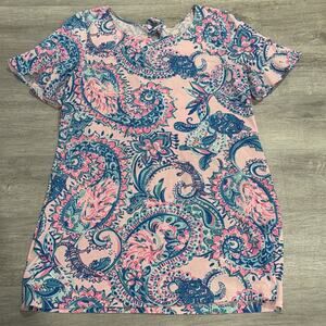 Lilly Pulitzer Mellorie Dress Cotton Pink Tropics Tint Tangerine Dream Sz Large